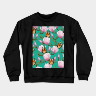 Magnolia Flowers With Butterflies Crewneck Sweatshirt